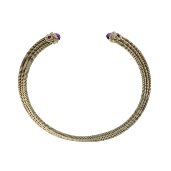 David Yurman Renaissance Amethyst Collar Choker Cable Necklace Yellow Gold 14k - Picture 2 of 4